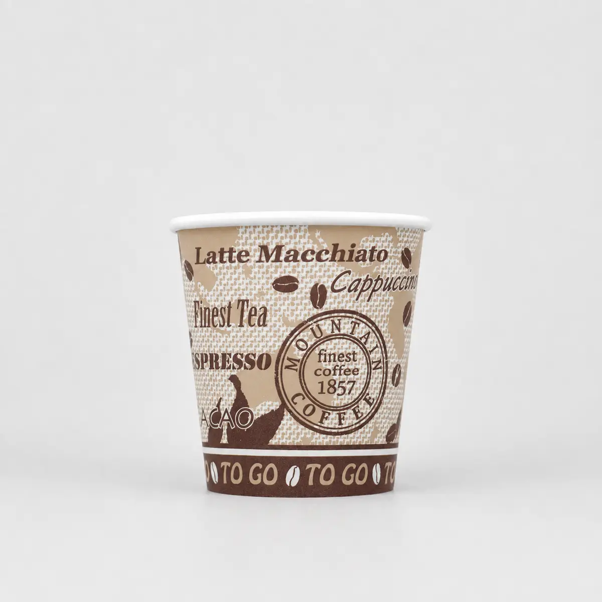 Kaffeebecher mit 100ml Füllvolumen mit PE-Beschichtung im CoffeeMountain-Design