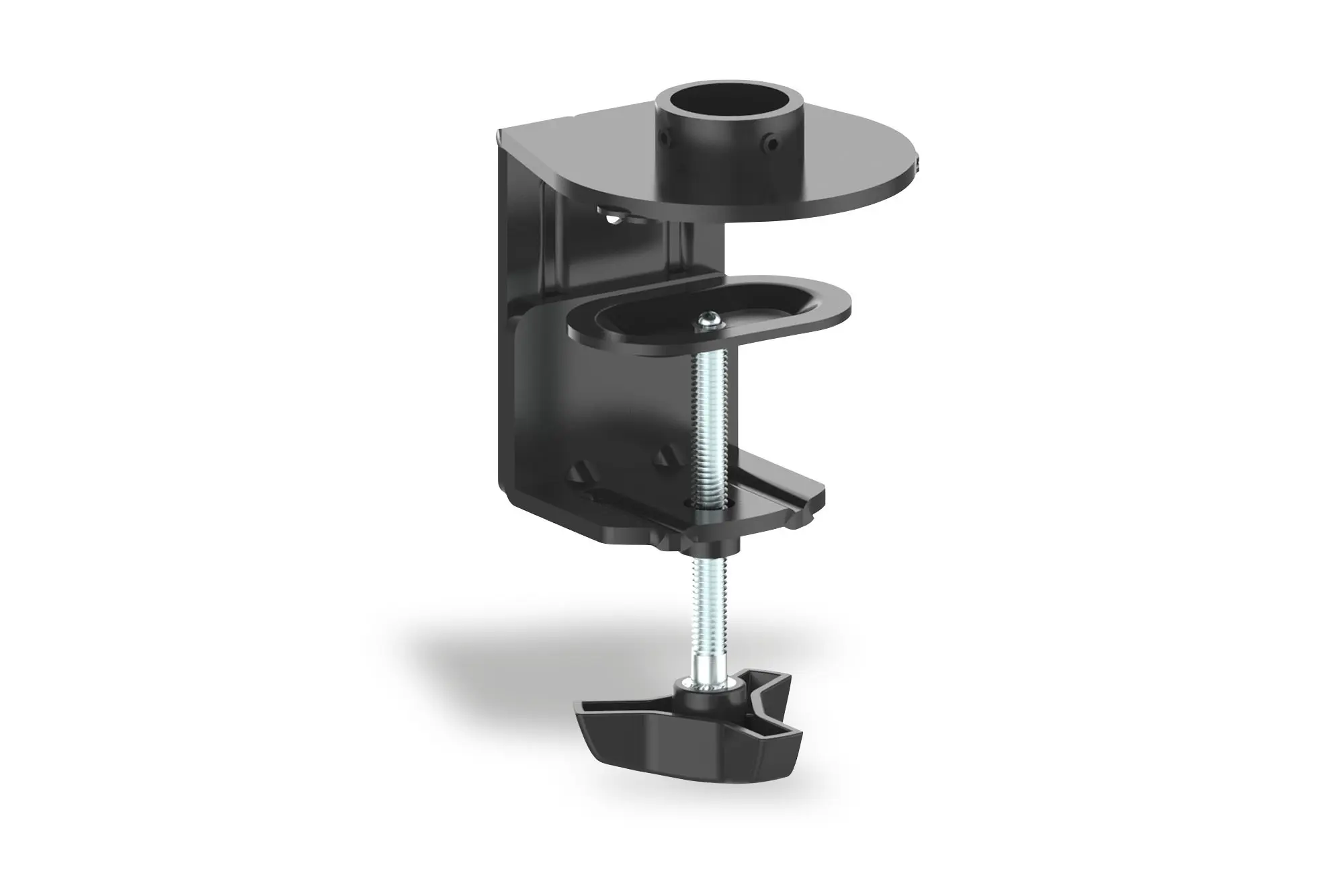 Monitorhalterung für 4 Monitore mit VESA 75/100, 820mm hoch inkl. Klemmhalterung und Standfuß, Nahaufnahme Klemme