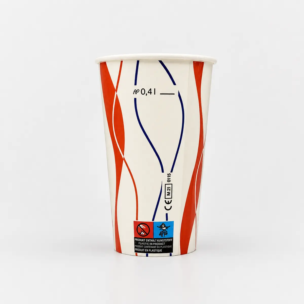 PE-Kaltgetränkebecher 400ml im Spiral Design mit Eichstrich