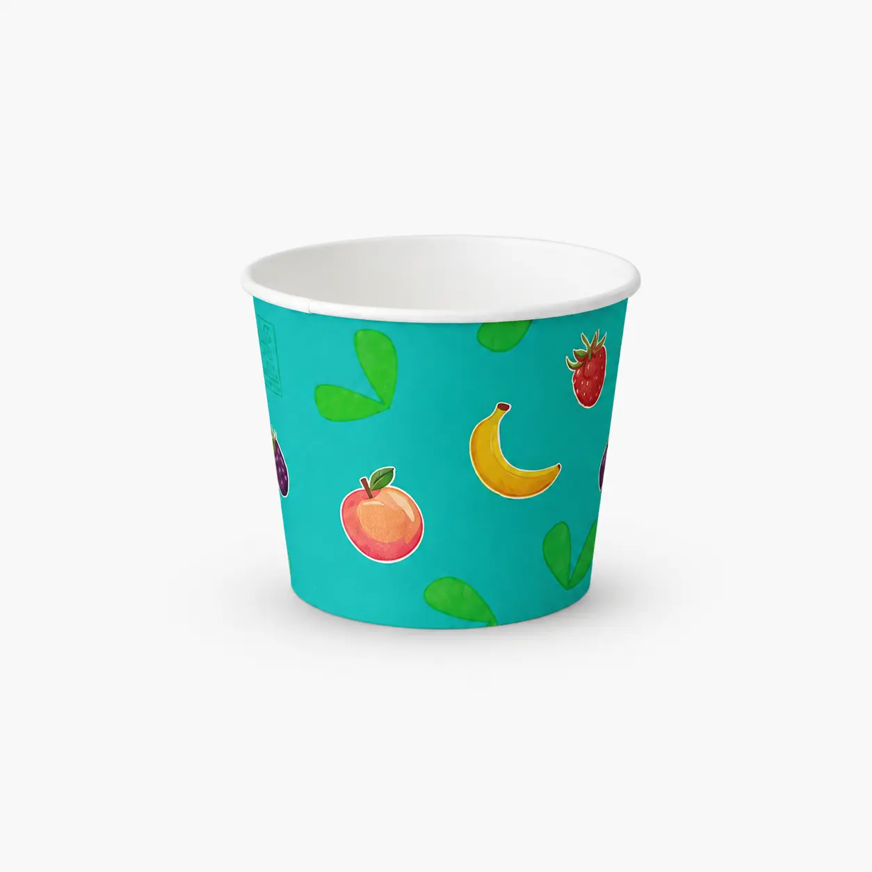 Eisbecher aus Papur-Pappe 500ml mit 105mm Durchmesser und 84mm Höhe mit Papur-Fruchtdesign und ohne PE-Beschichtung