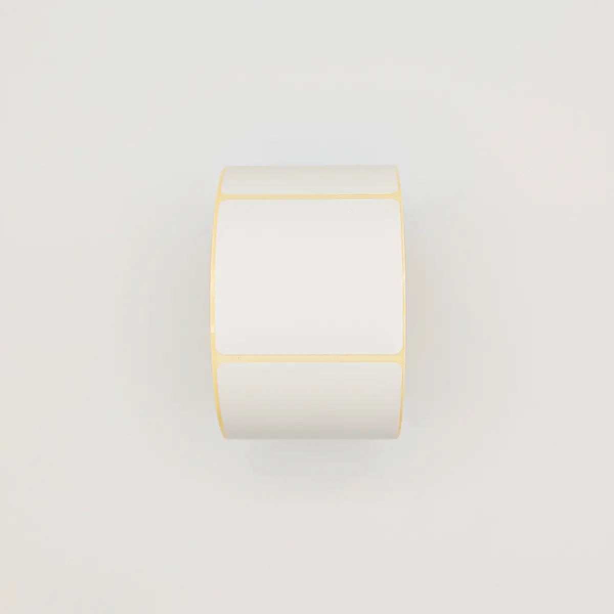 Etikettenrolle mit 58 x 53 mm Etiketten auf gelbem Trägerpapier von oben