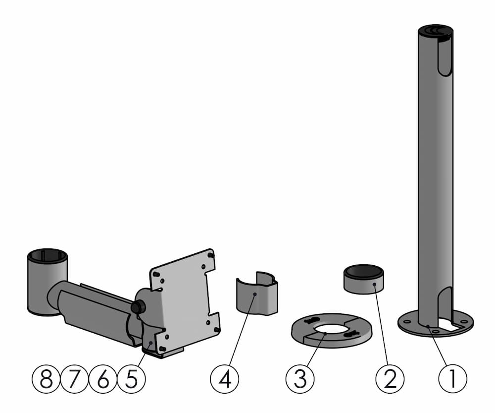 SpacePole SP2 Standrohr 400 mm mit 200 mm Schwenkarm und VESA 75/100 "Classic" Einzelteile