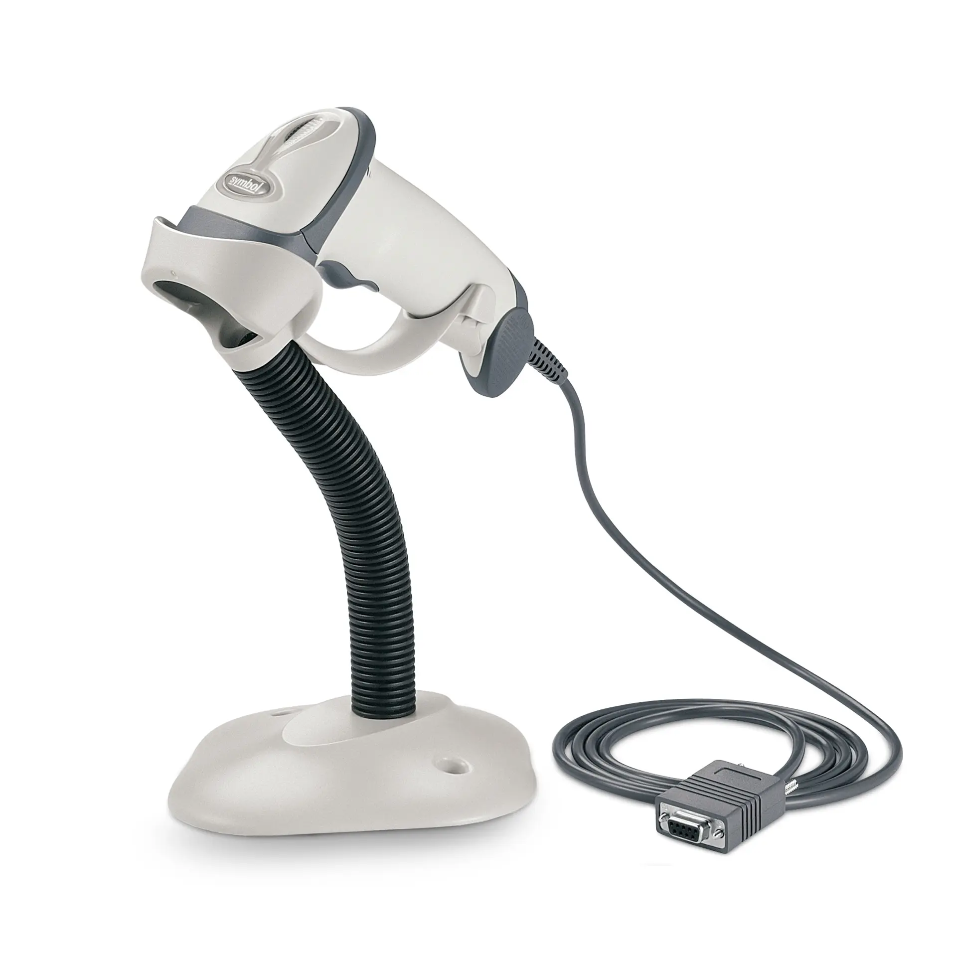 Zebra LS 2208 1D Handscanner in Weiß mit Stand und Kabel