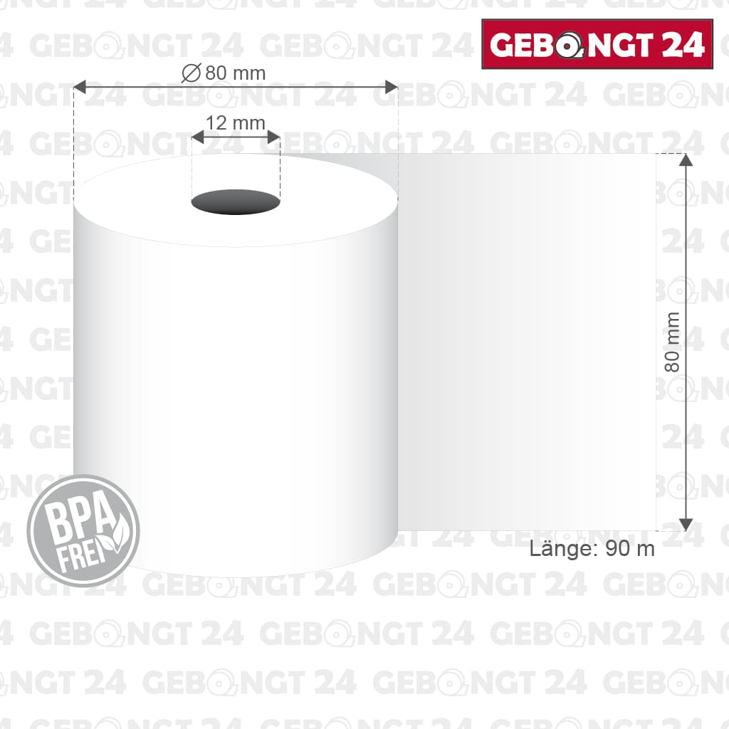 Thermorolle 80mm x 90m x 12mm - Bisphenol A frei - Maße