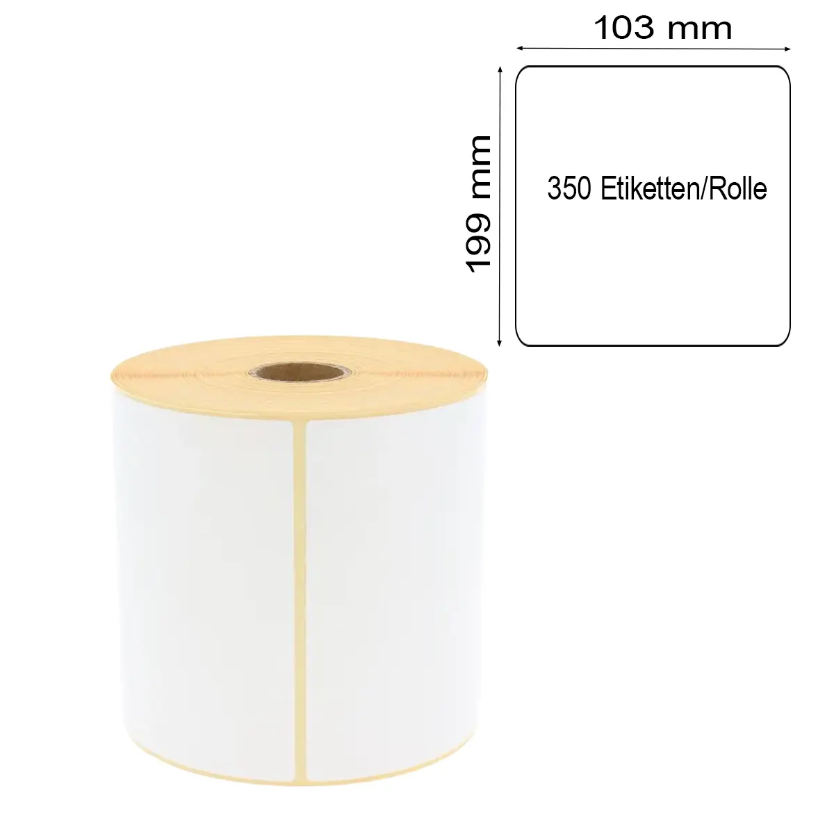 Versandlabel 199mm x 103mm,Rollenaußen-Ø: 110 mm mit 1 Zoll / 25,4mm Kern und 350 Etiketten/Rolle mit Maßlabel