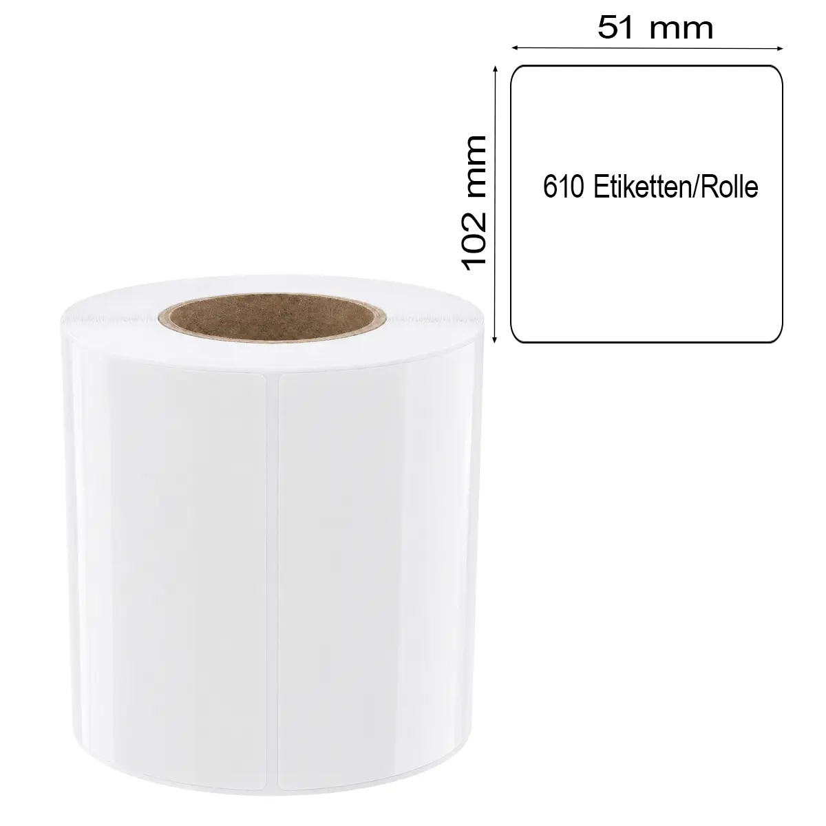 Inkjet-Etikett für den Epson ColorWorks C4000e BK in 102x51 mm mit 40mm Kern, 95mm Durchmesser und 610 Etiketten pro Rolle | mit Maßlabel