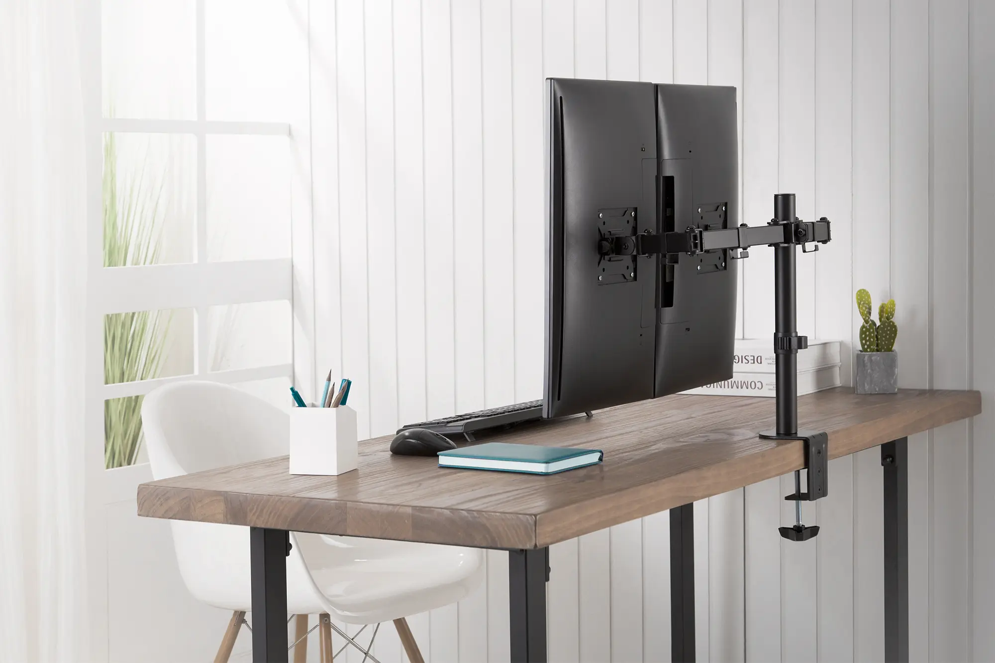 Monitorhalterung für 2 Monitore mit VESA 75/100, 400mm hoch inkl. Klemmhalterung-live 3