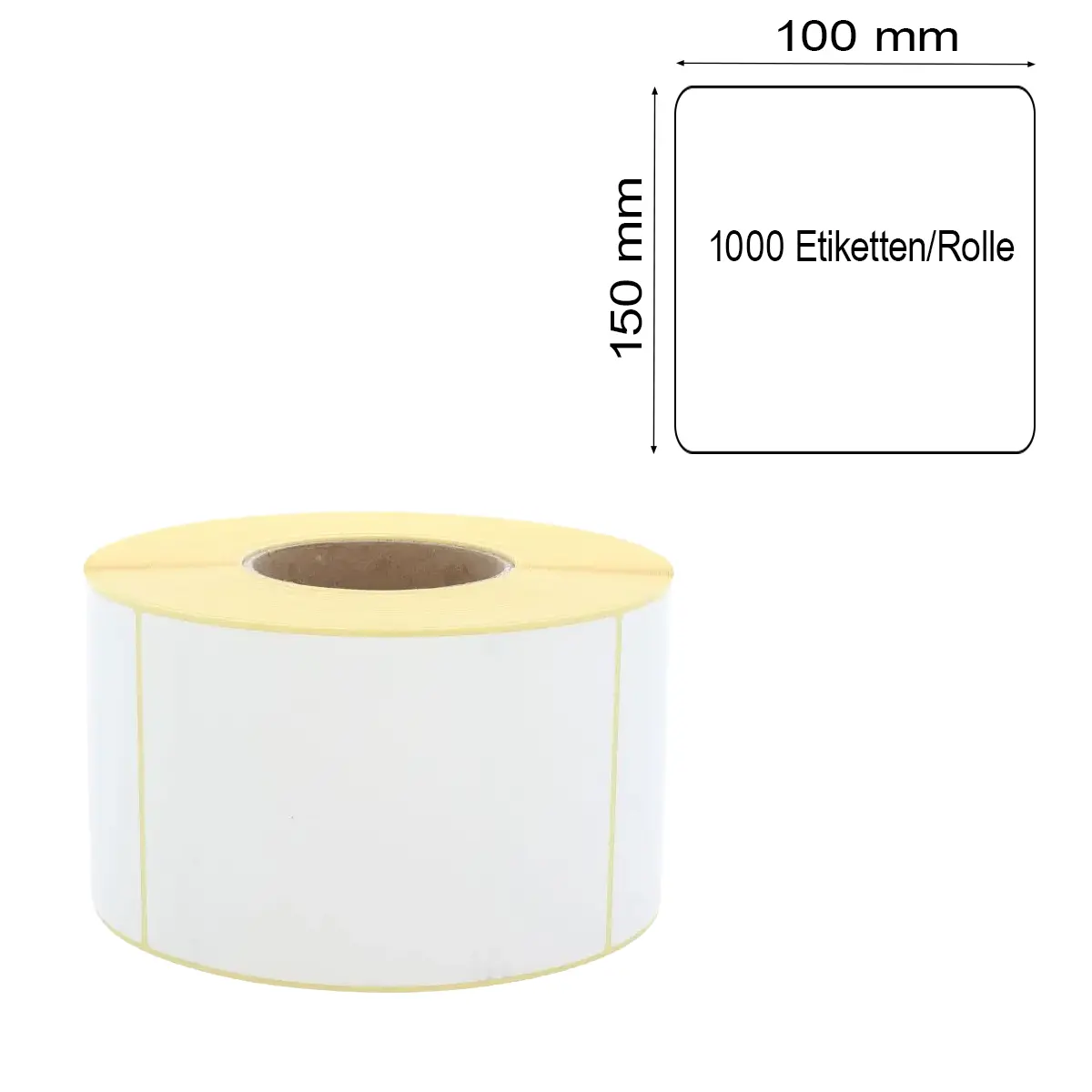 Versandlabel 150mm x 100mm mit 3 Zoll / 76,2mm Kern und 1000 Etiketten/Rolle mit Maßlabel