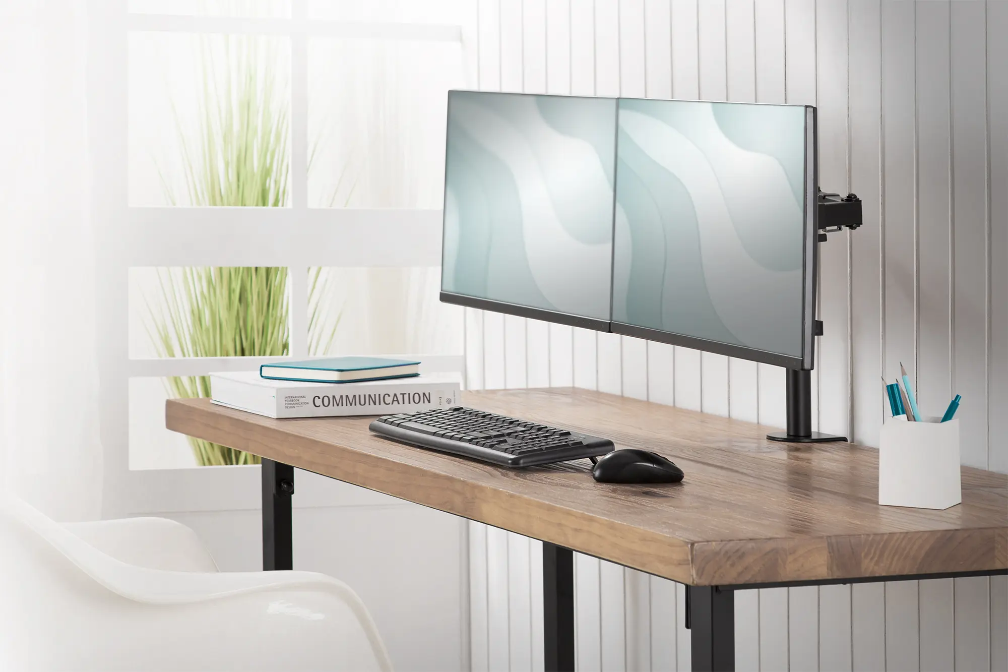 Monitorhalterung für 2 Monitore mit VESA 75/100, 400mm hoch inkl. Klemmhalterung-live