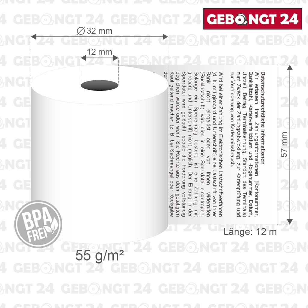 Thermorolle 57mm x 12m x 12mm I SEPA Lastschrifttext I BPA frei