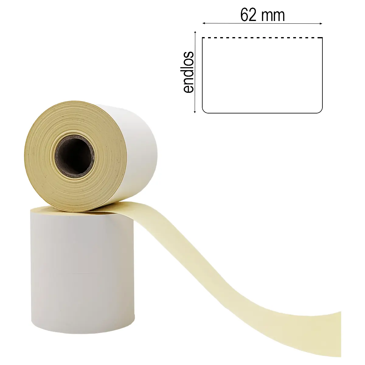 Eco-Endlos-Etikett mit 62mm Breite und 15m Lauflänge auf 25,4mm Kern