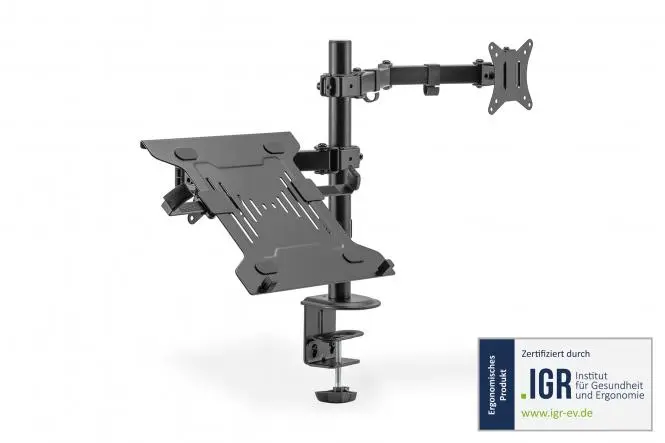 Ergonomische Notebook- und Bildschirmhalterung zur Tisch- und Schraubmontage von Digitus - Zertifizierung