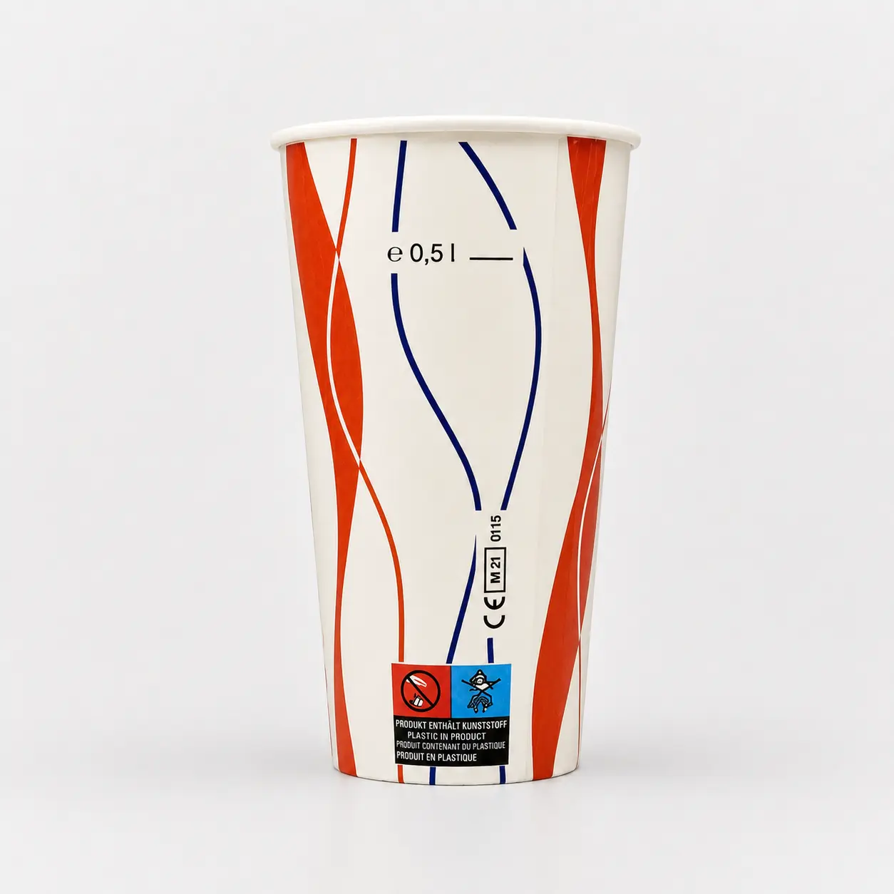 PE-Kaltgetränkebecher 500ml im Spiral Design mit Eichstrich