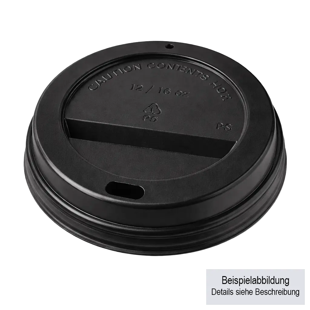 Musterbild für schwarze Kaffeebecherdeckel aus Plastik, Details in der Beschreibung