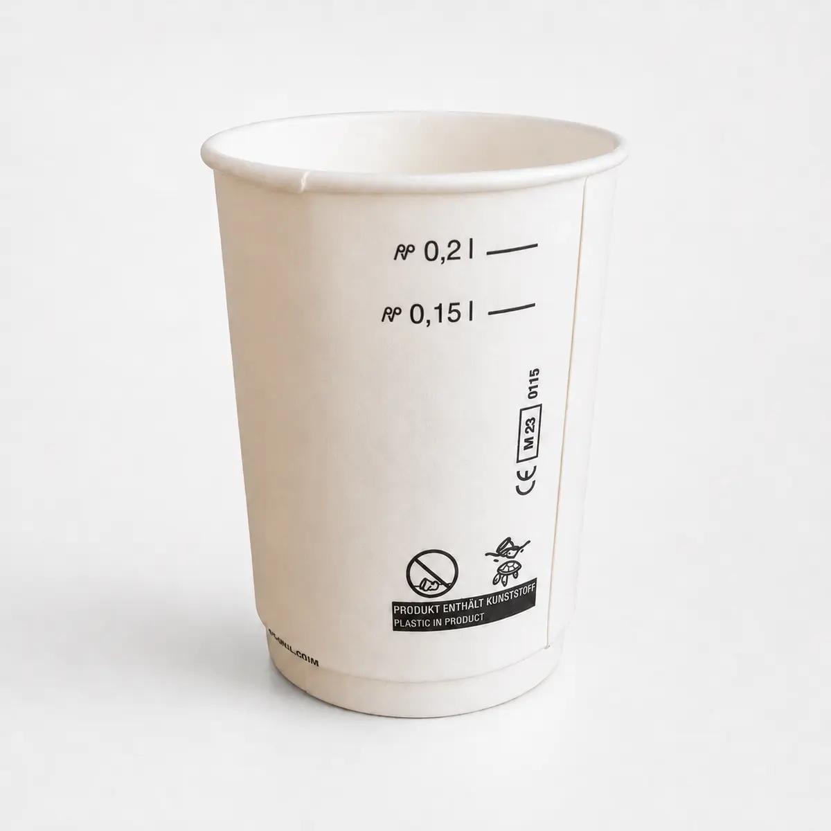 Doppelwandbecher für Heißgetränke, 200ml Füllvolumen in weiß mit Eichstrich