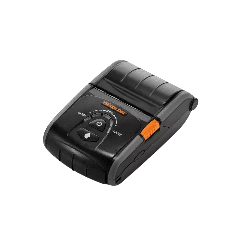 Mobiler Bixolon Bondrucker SPP-R200III mit WLAN & USB Anschluss, liegend von oben rechts in schwarz