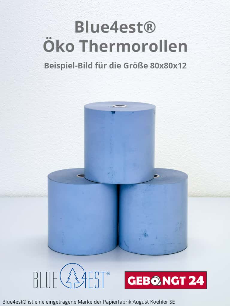 Blue4est Öko Thermorolle 57x15x12 mit SEPA Lastschrifttext - Orginal Farbe