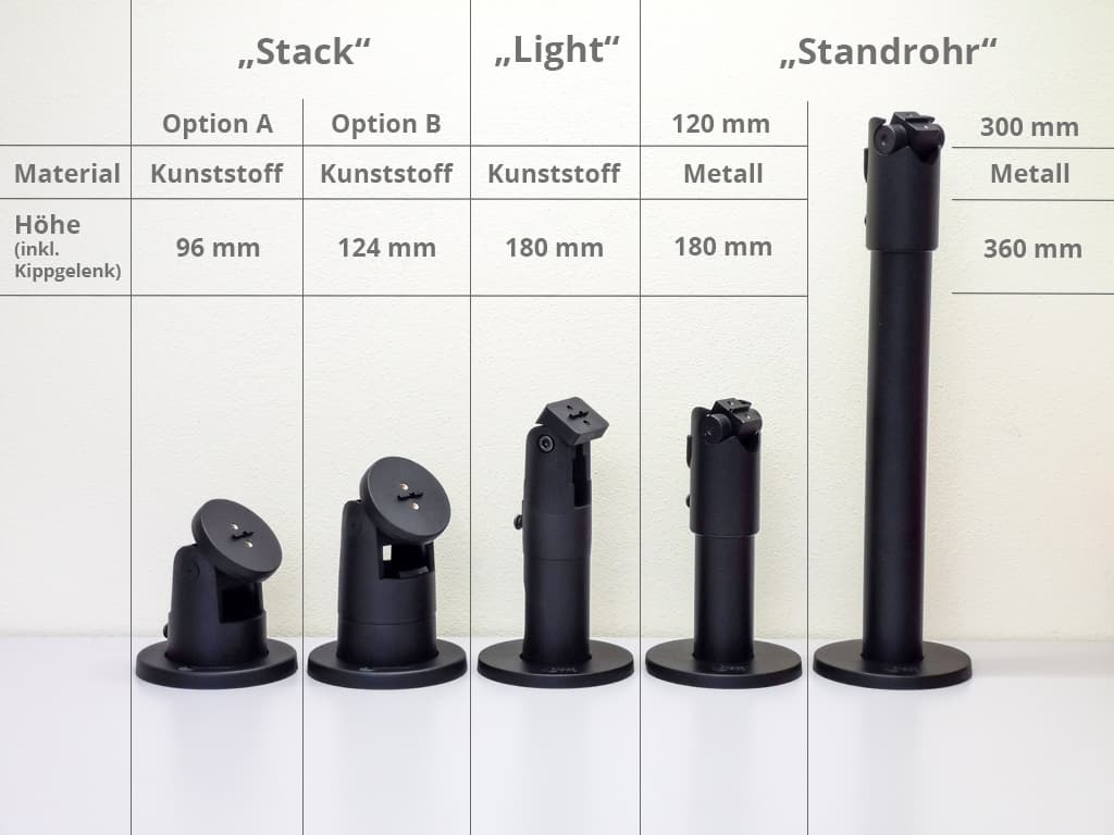 SpacePole® DuraTilt® - Standrohr 300 mm - Vergleich mit anderen Standfüßen