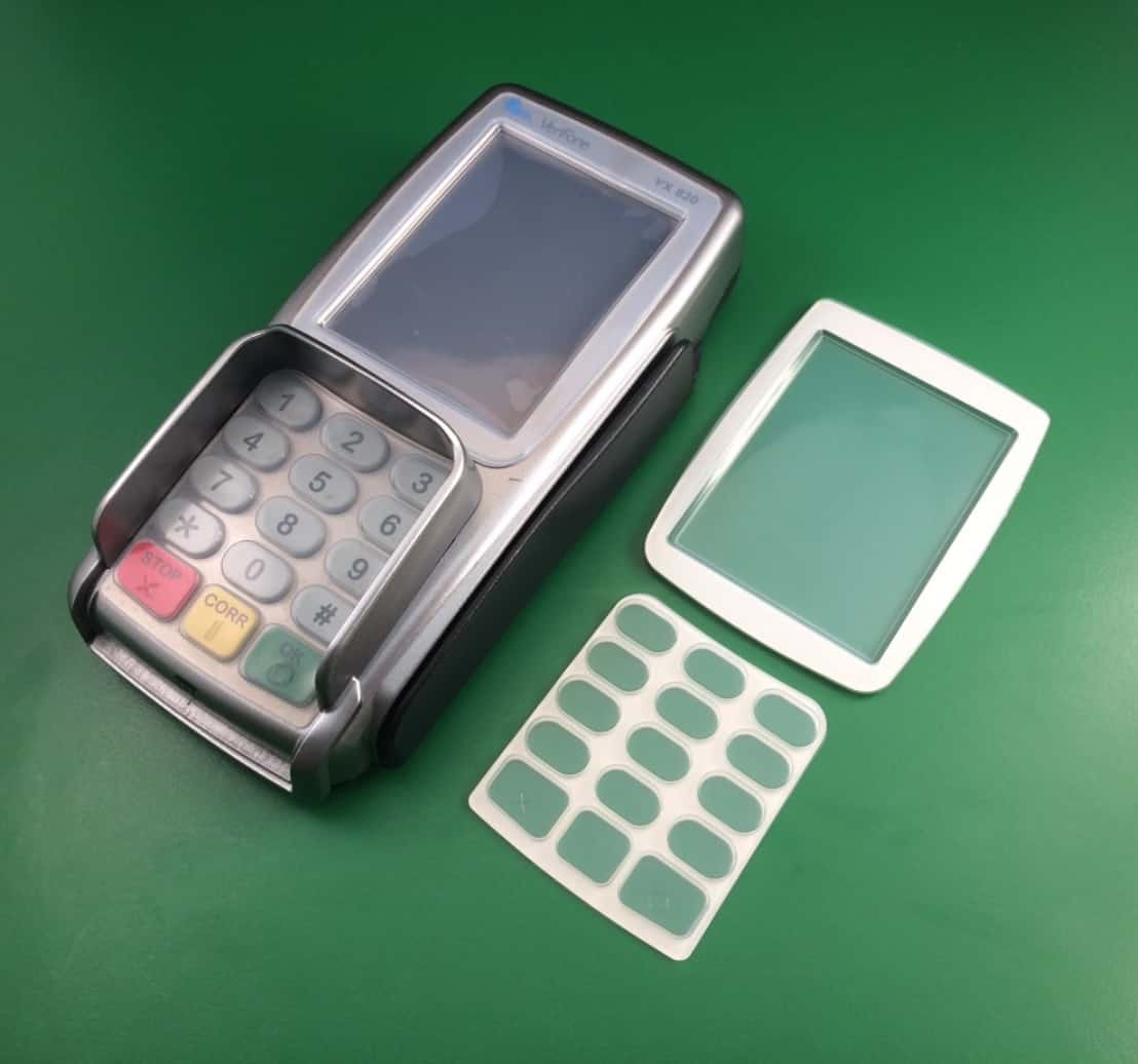 Wetcover Schutzfolie/Tastaturabdeckung für EC-Terminal Verifone VX820 mit abnehmbahrem Sichtschutz
