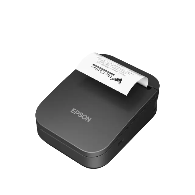 Epson TM-P80II mobiler Bondrucker in schwarz mit Bluetooth-Verbindung: oben rechts mit Bon