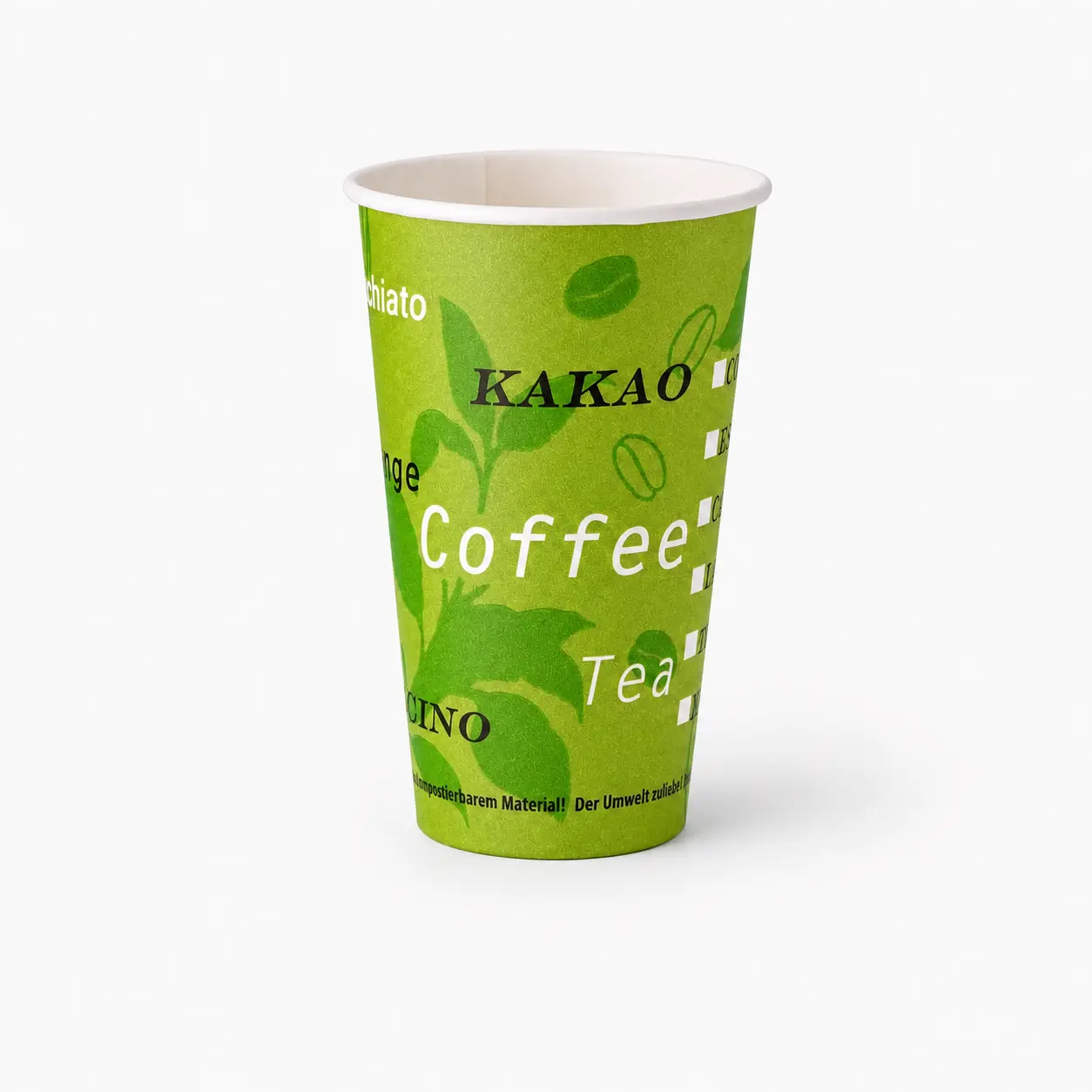 Kaffeebecher mit 300ml Füllvolumen mit PLA-Beschichtung in Grün