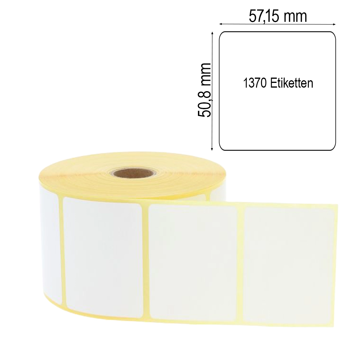 1370 Etiketten 57,15mm x 50,8mm auf gelben Träger mit Maßlabel