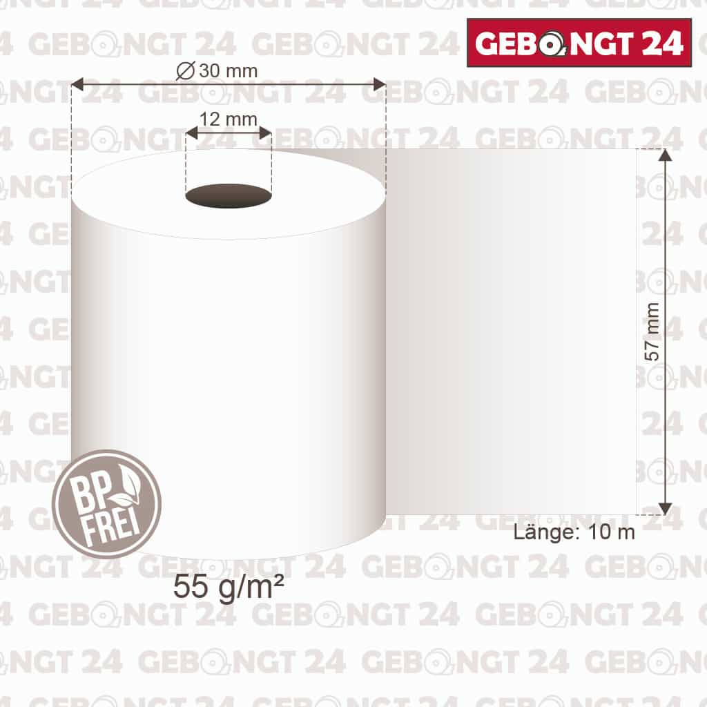Maße der Thermorollen 57 x 10m x 12 Phenolfrei