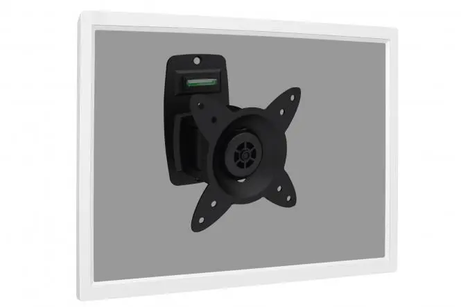 Schwenkbare Monitor-Wandhalterung für einen Monitor mit VESA 75x75 oder 100x100 Maßen und maximal 15kg Gewicht von vorne links mit Bildschirm