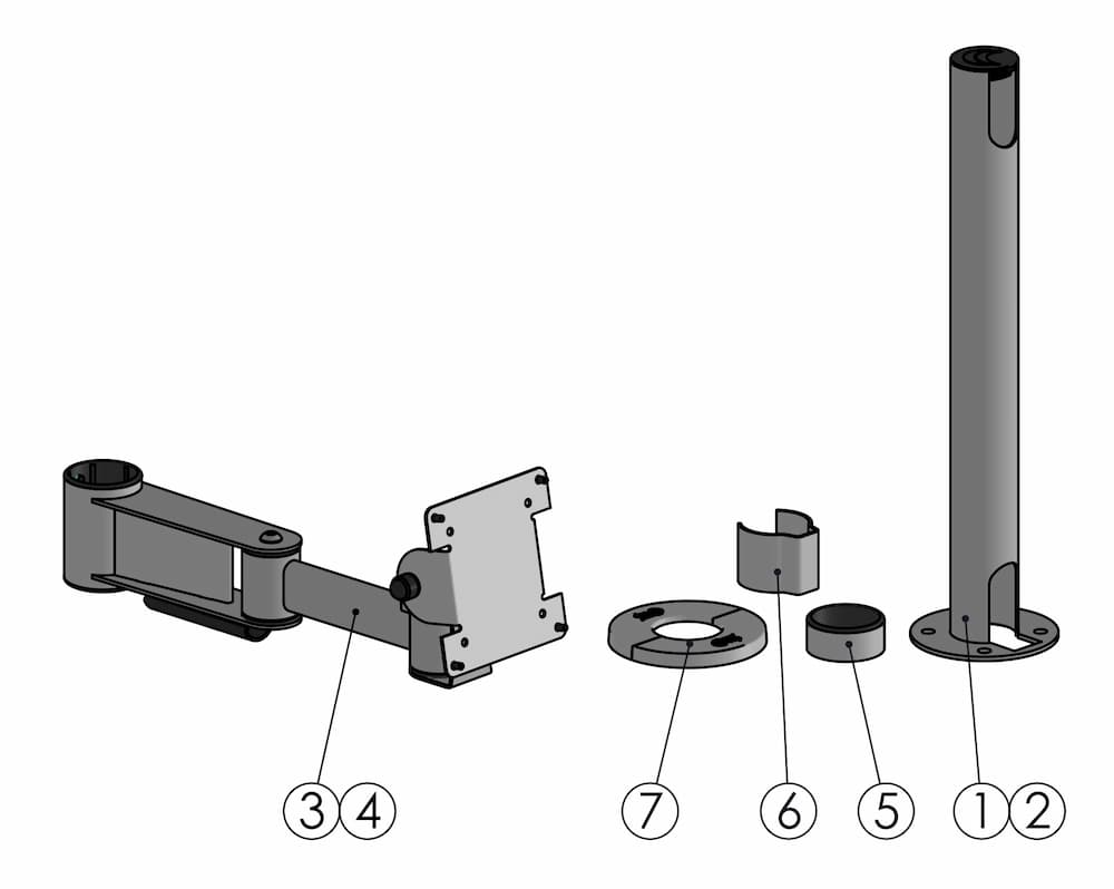 SpacePole Standrohr 400 mm mit 300 mm Winkelarm und VESA 75/100 "Classic" Einzelteile SpacePole Standrohr 400 mm mit 300 mm Winkelarm und VESA 75/100 "Classic" Einzelteile