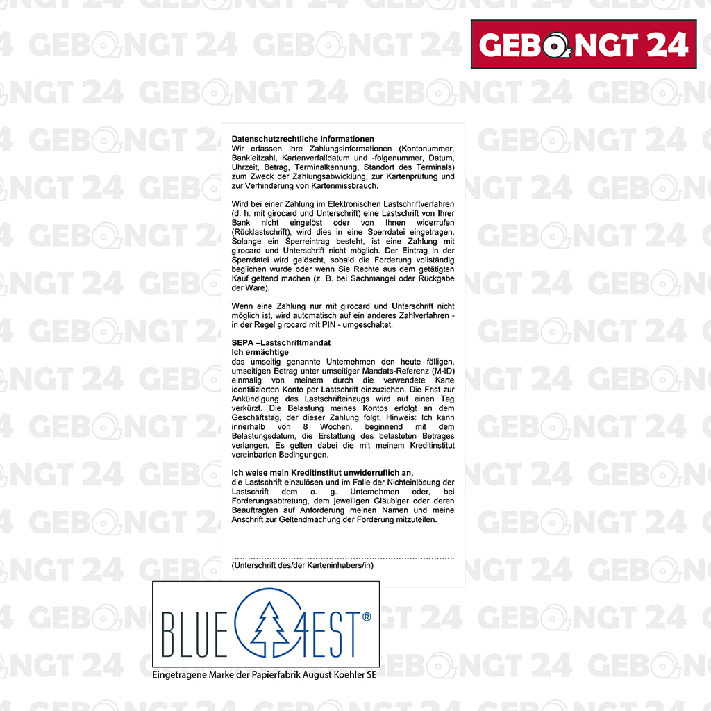 Blue4est Öko Thermorolle 57x15x12 - SEPA Lastschrifttext