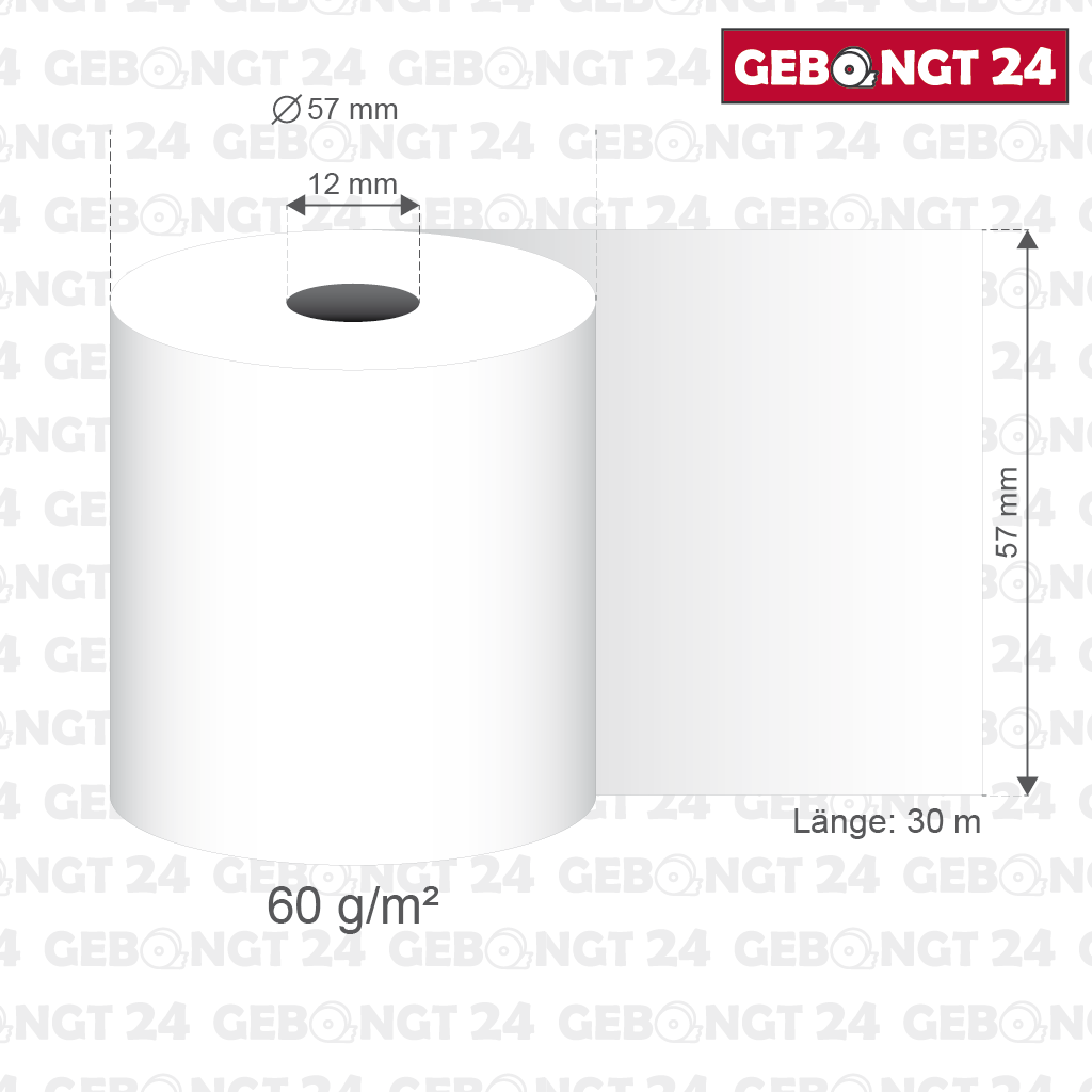 Kassenrolle 57mm x 30m x 12mm HF - Maße