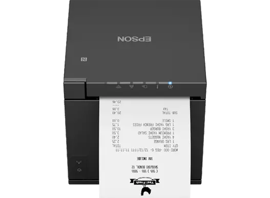 Epson Bondrucker TM-m30III mit Ethernet und USB Anschlüssen in Schwarz von oben mit Bon
