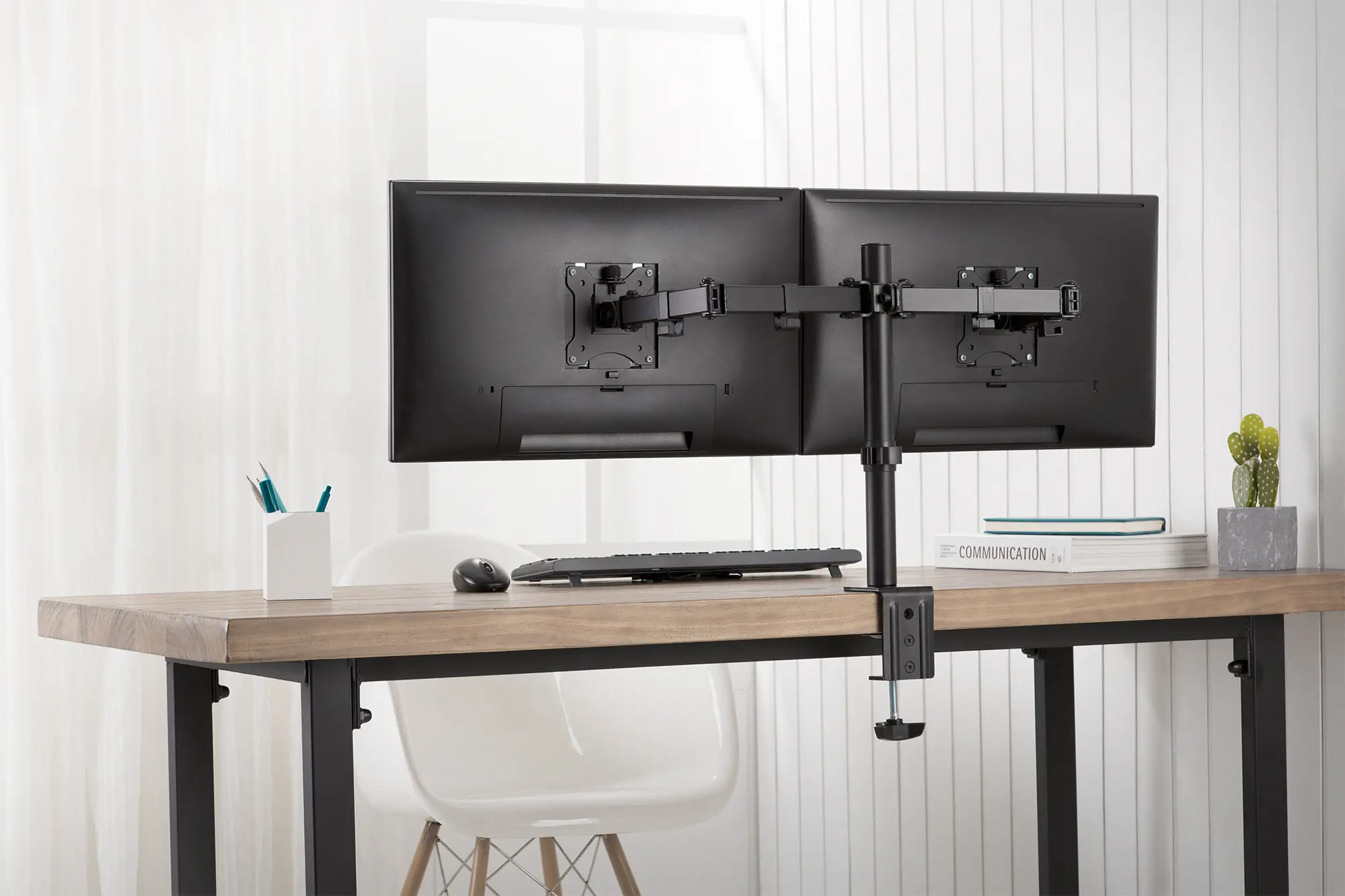 Monitorhalterung für 2 Monitore mit VESA 75/100, 400mm hoch inkl. Klemmhalterung-live 4
