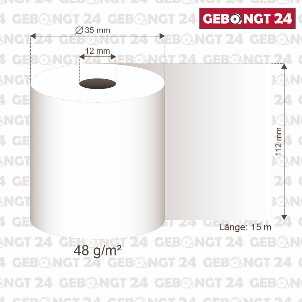 Maße der Thermorolle 112 x 15m x 12