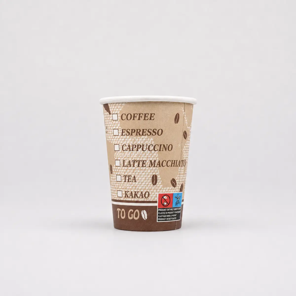Automatenbecher mit 180ml Füllvolumen im CoffeeMountain-Design, hinten