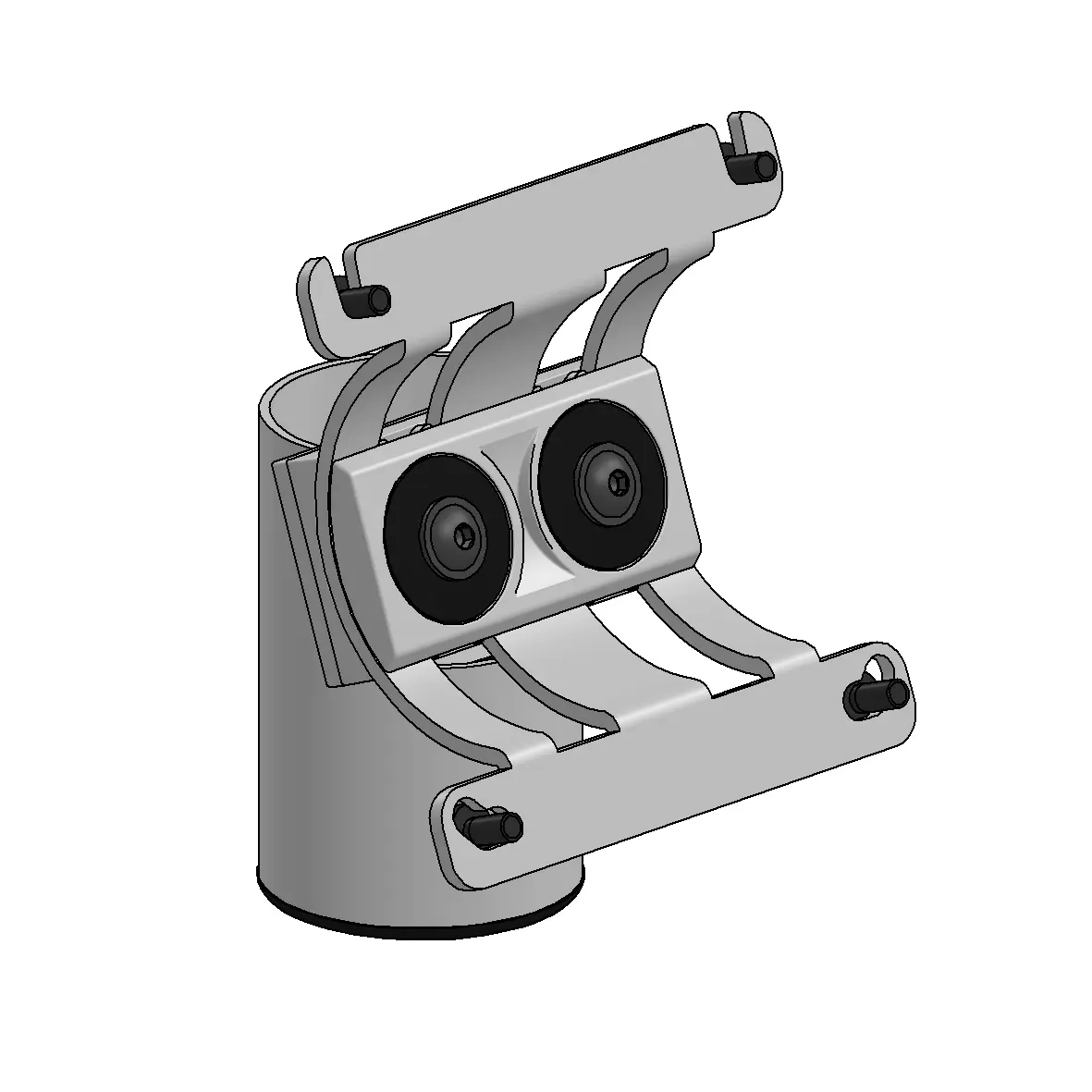 VESA 75 Arc Top Mount für SpacePole SP1 Standrohre, technische Zeichnung