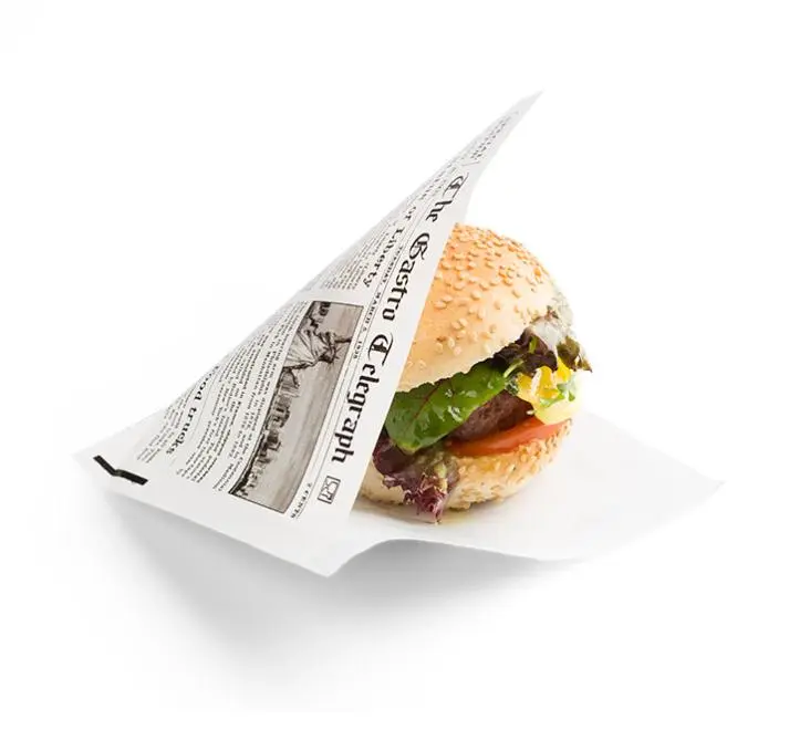 Fettdichte Papiertüte 130x150 mm im Zeitungsdesign mit 2 offenen Seiten