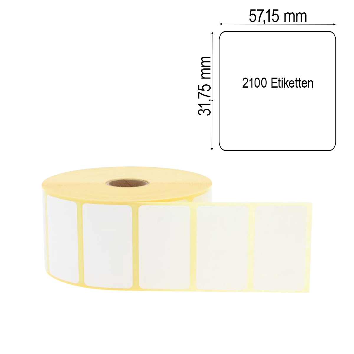 2100 Etiketten 57,15mm x 31,75mm auf gelben Träger mit Maßlabel