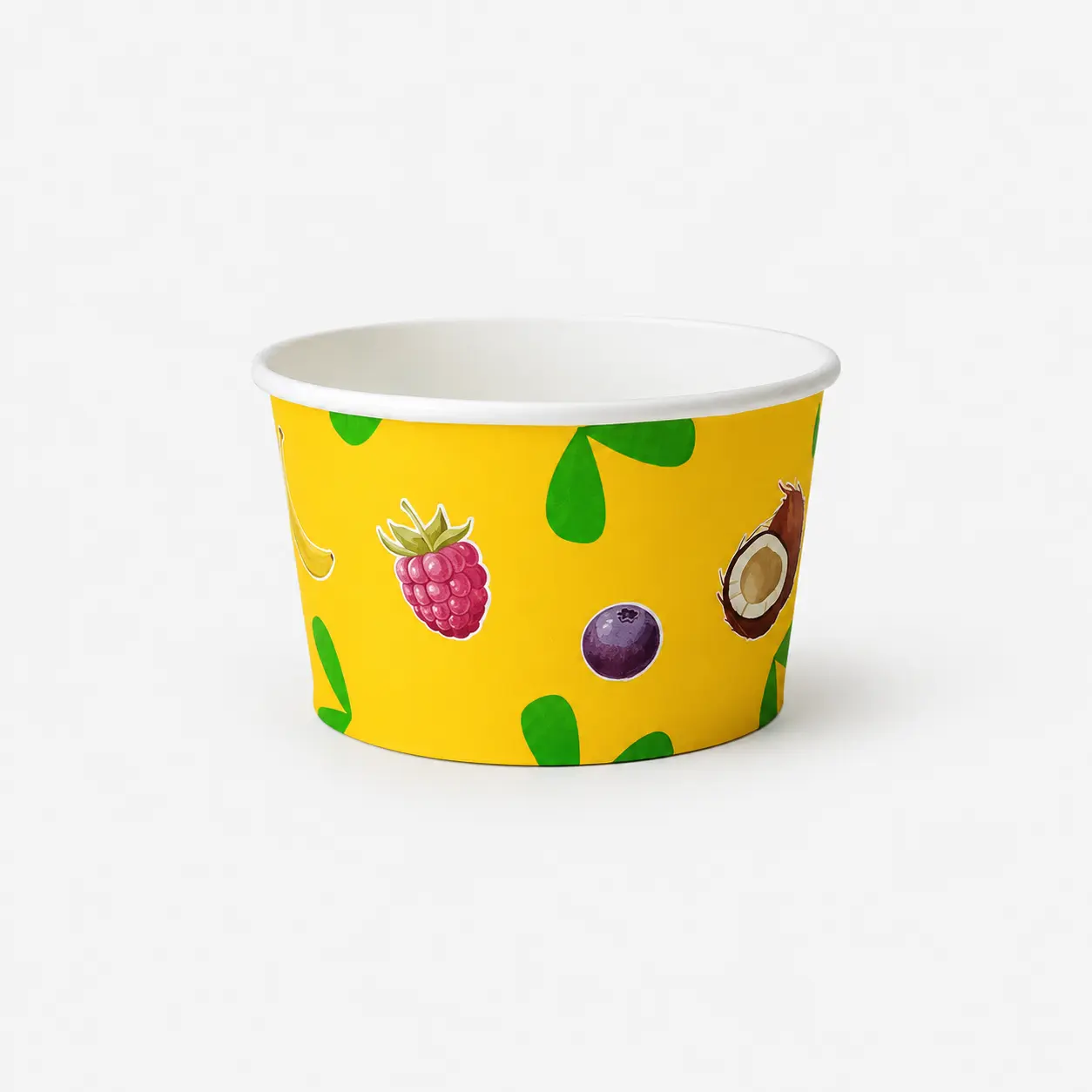 Eisbecher aus Papur-Pappe 260ml mit 92mm Durchmesser und 55mm Höhe mit Papur-Fruchtdesign und ohne PE-Beschichtung
