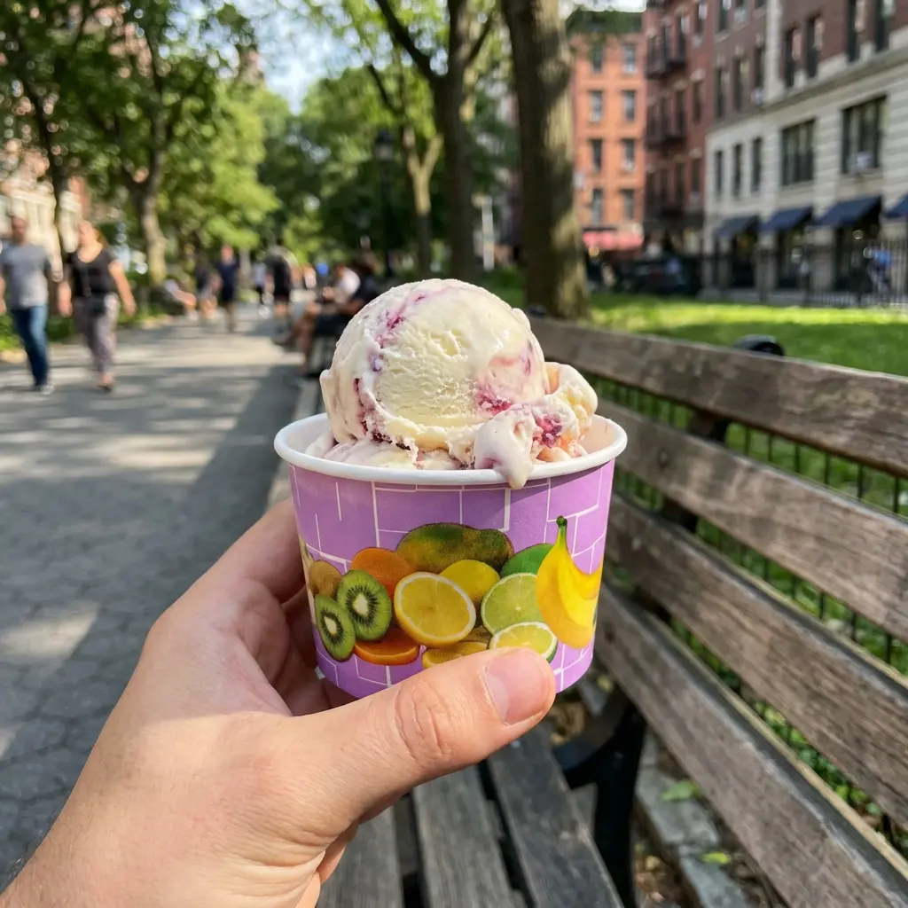 Fruchtdesign-Eisbecher Livebild KI-generiert