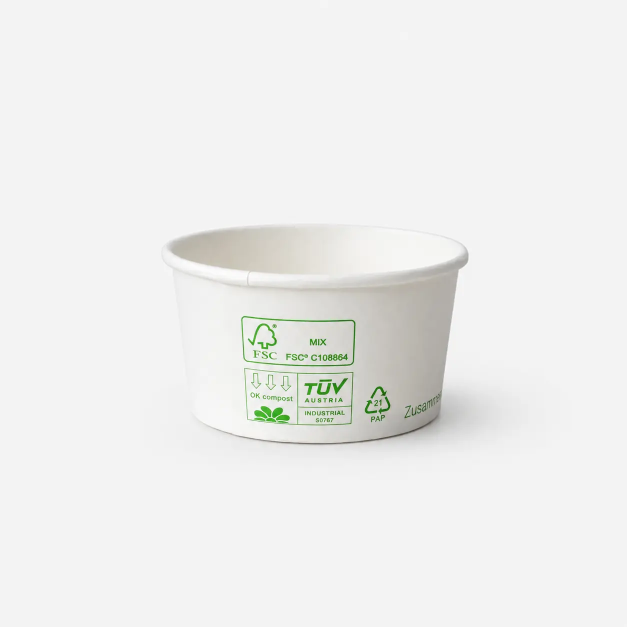 Eisbecher aus Pappe "Papur" im FSC-Design mit 45mm Höhe, 70mm Durchmesser und 100ml Füllmenge