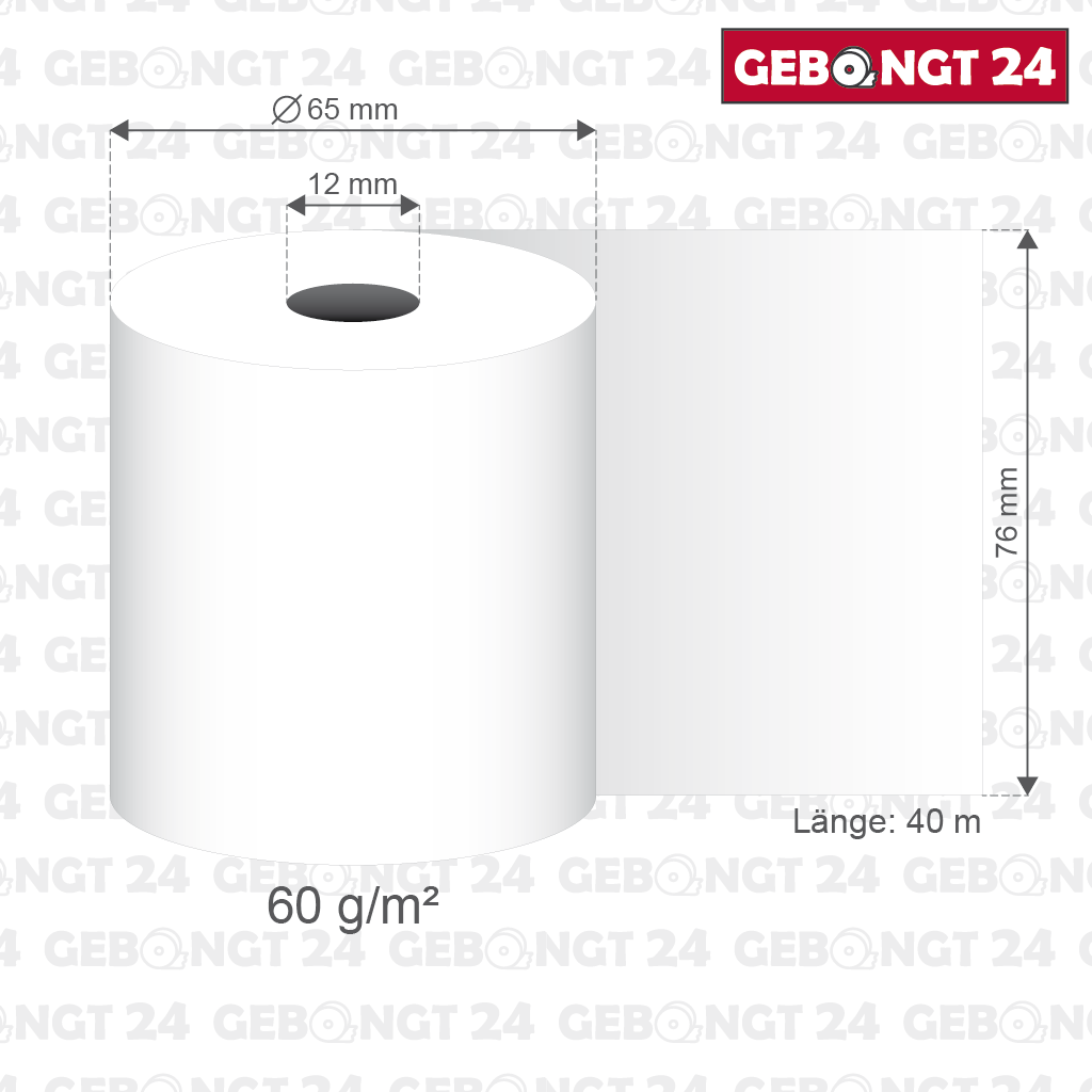 Kassenrolle 76mm x 40m x 12mm | Maße