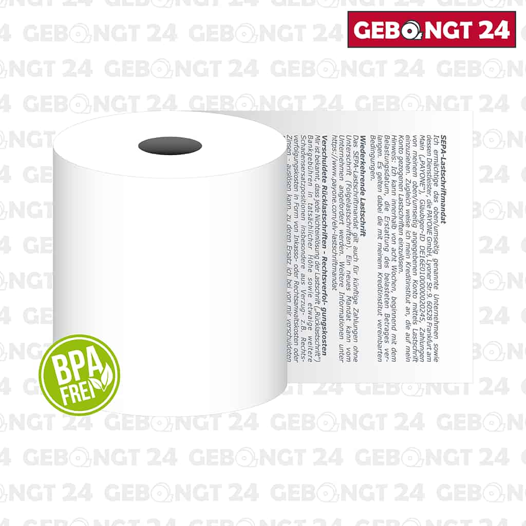 Thermorolle 57 x 18m x 12 mit PayOne SEPA Lastschrifttext
