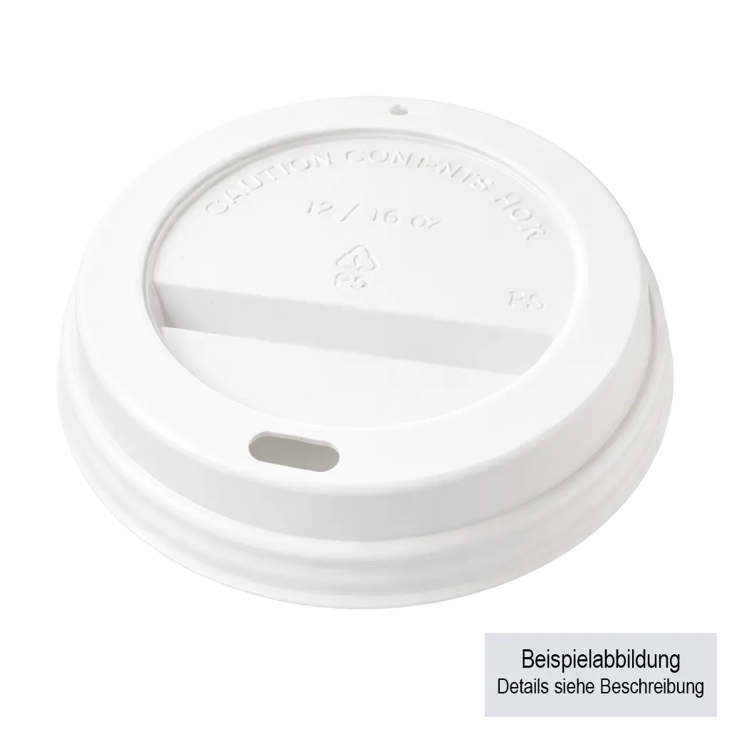 Musterbild für weiße Kaffeebecherdeckel aus Plastik, Details in der Beschreibung