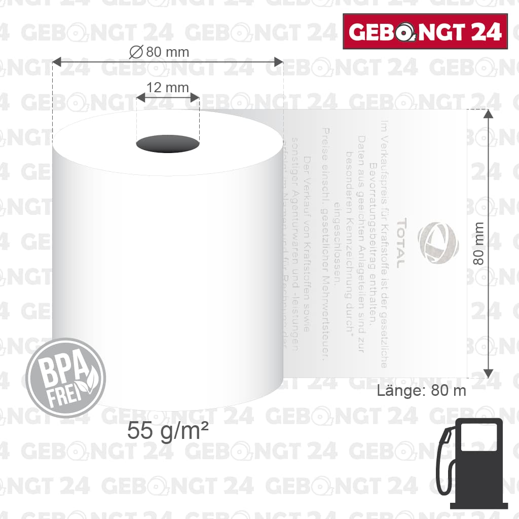 Tankstellenrolle Total 80mm x 80m x 12mm - BPA frei