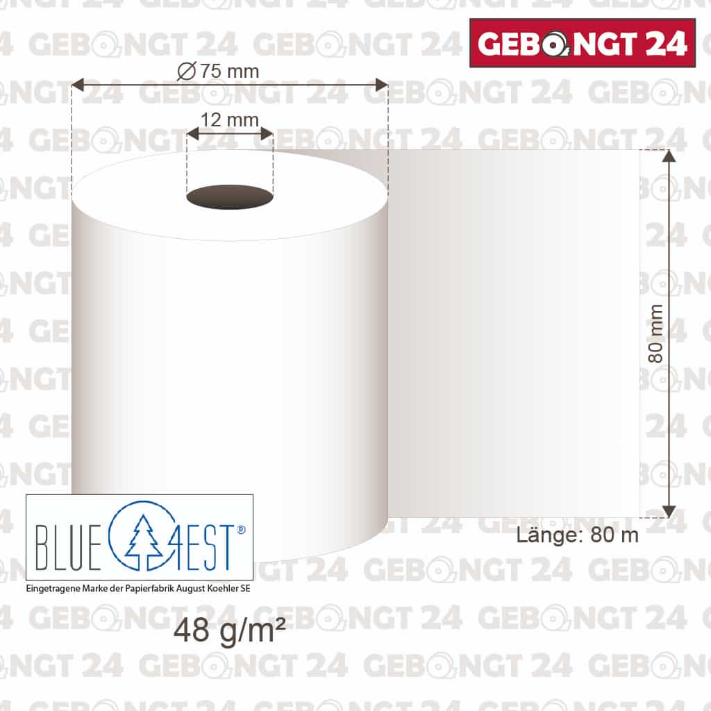 Maße von Blue4est Öko Thermorollen 80 x 80m x 12 (48g)