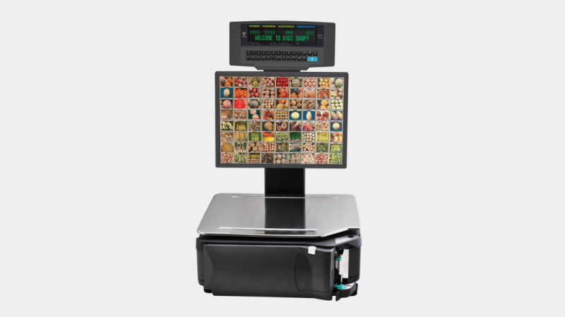 Digi SM-120LLBS Linerless Self-Service-Waage in grau