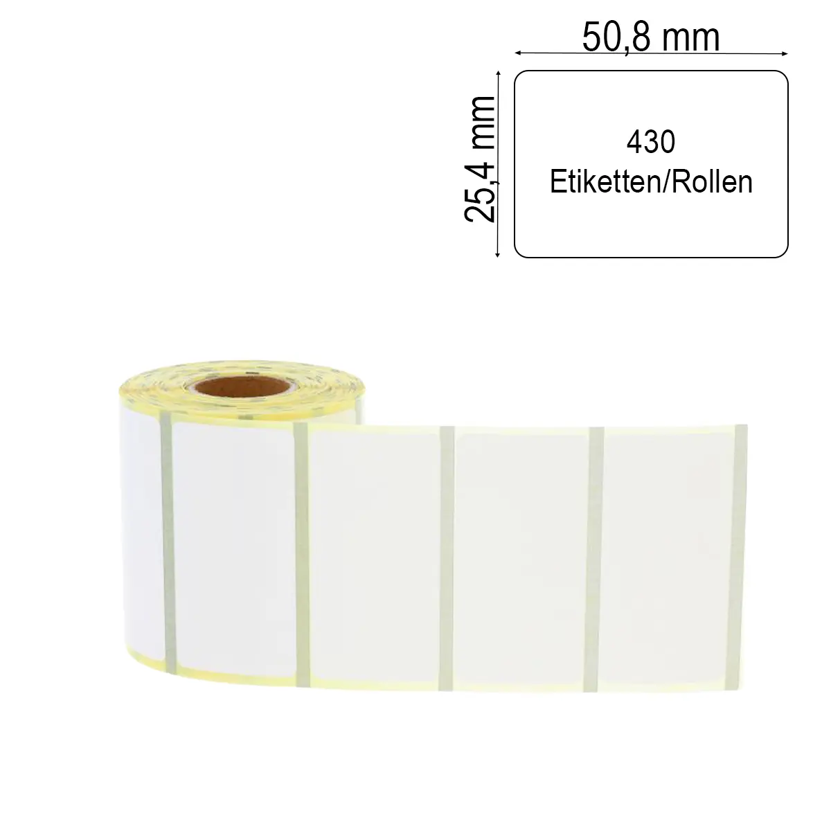 Blackmark Etikett 50,8 x 25,4 mm auf gelbem Trägerpapier mit Maßlabel