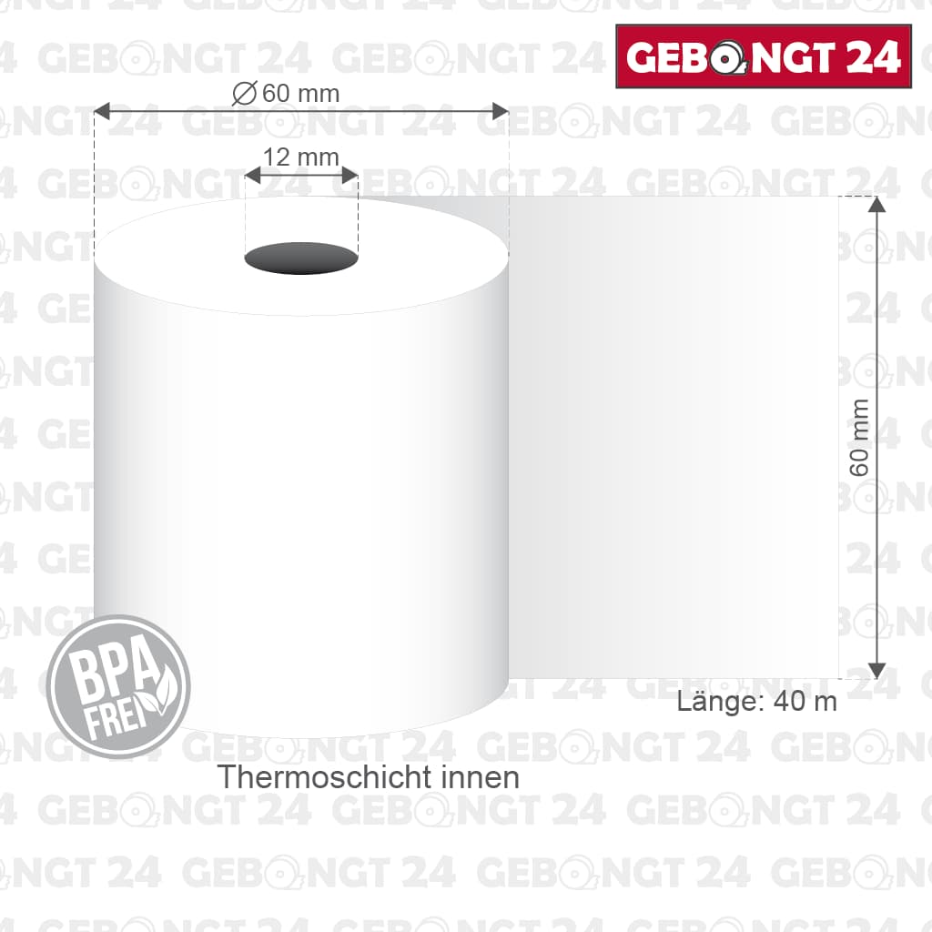Thermorolle 60mm x 40m x 12mm, Innenbeschichtung, BPA frei