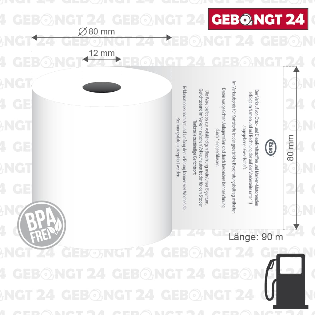 Thermorolle 80mm x 90m x 12mm mit atuellem ESSO-Text